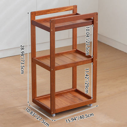 Traditional Vintage Solid Wood Plywood Rectangular Mobile Storage Shelf 2/3/4-Tier For Living Room