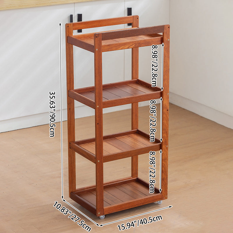 Traditional Vintage Solid Wood Plywood Rectangular Mobile Storage Shelf 2/3/4-Tier For Living Room