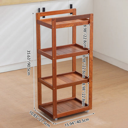 Traditional Vintage Solid Wood Plywood Rectangular Mobile Storage Shelf 2/3/4-Tier For Living Room