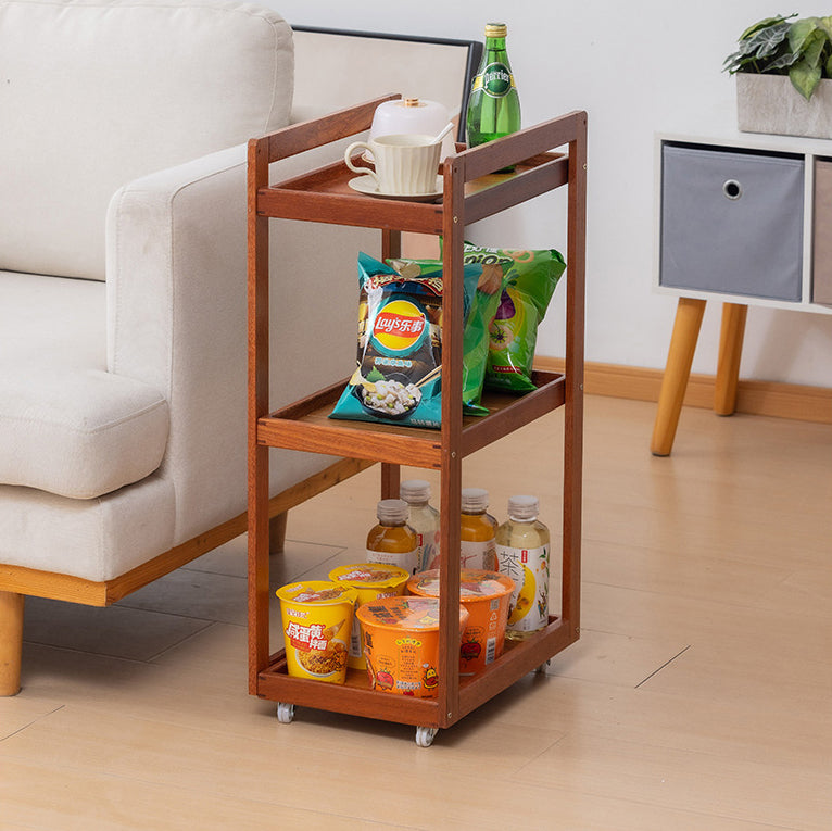 Traditional Vintage Solid Wood Plywood Rectangular Mobile Storage Shelf 2/3/4-Tier For Living Room