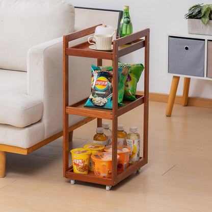 Traditional Vintage Solid Wood Plywood Rectangular Mobile Storage Shelf 2/3/4-Tier For Living Room