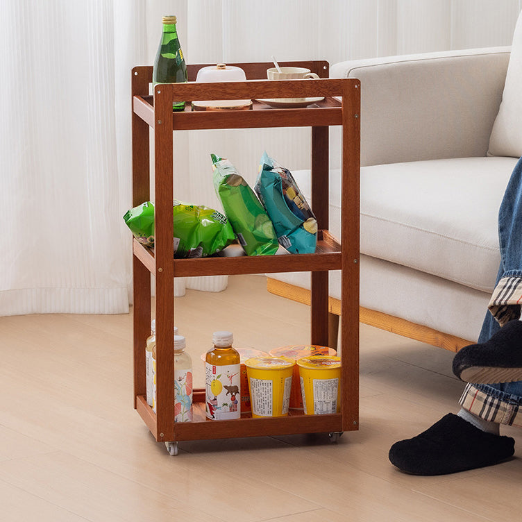 Traditional Vintage Solid Wood Plywood Rectangular Mobile Storage Shelf 2/3/4-Tier For Living Room