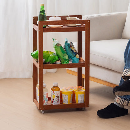 Traditional Vintage Solid Wood Plywood Rectangular Mobile Storage Shelf 2/3/4-Tier For Living Room