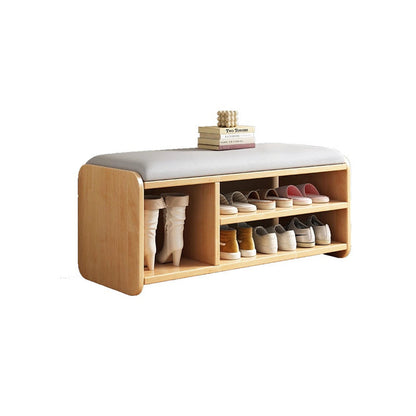 Modern Minimalist Wood Plywood Fabric Rounded Rectangular Shoe Bench 2-Tier For Living Room