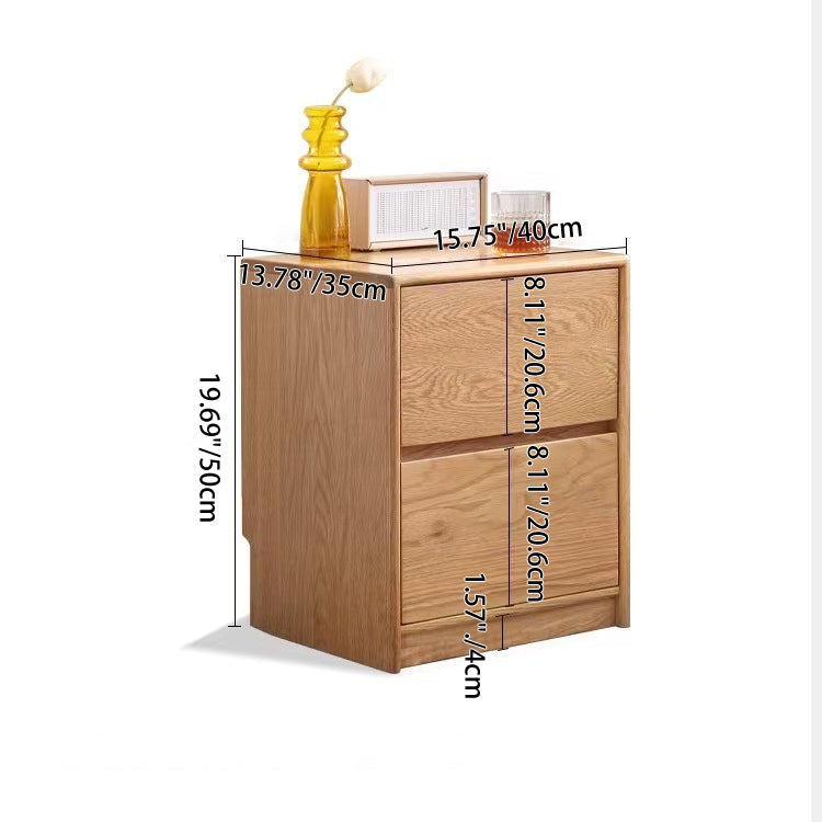 Traditional Vintage Solid Wood Rounded Rectangular Nightstand With 2 Drawers For Bedroom