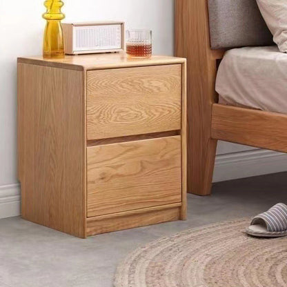 Traditional Vintage Solid Wood Rounded Rectangular Nightstand With 2 Drawers For Bedroom