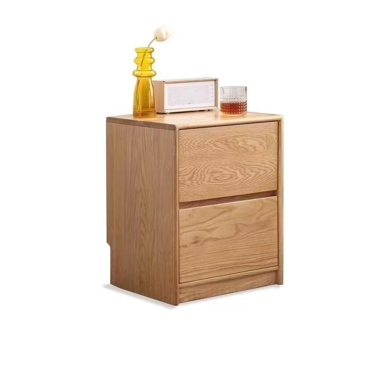 Traditional Vintage Solid Wood Rounded Rectangular Nightstand With 2 Drawers For Bedroom