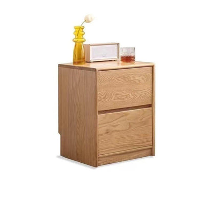 Traditional Vintage Solid Wood Rounded Rectangular Nightstand With 2 Drawers For Bedroom