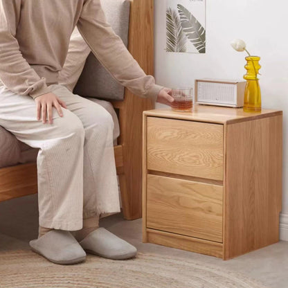 Traditional Vintage Solid Wood Rounded Rectangular Nightstand With 2 Drawers For Bedroom