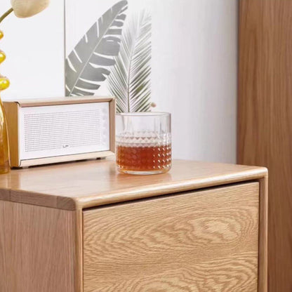 Traditional Vintage Solid Wood Rounded Rectangular Nightstand With 2 Drawers For Bedroom