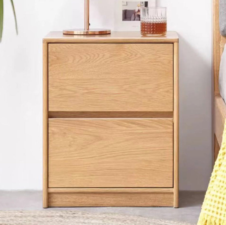 Traditional Vintage Solid Wood Rounded Rectangular Nightstand With 2 Drawers For Bedroom