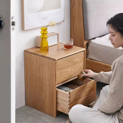 Traditional Vintage Solid Wood Rounded Rectangular Nightstand With 2 Drawers For Bedroom