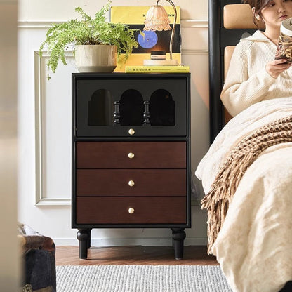 Traditional French Pine Wood Solid Wood Plywood Arched Rectangular Nightstand With 3 Drawers For Bedroom