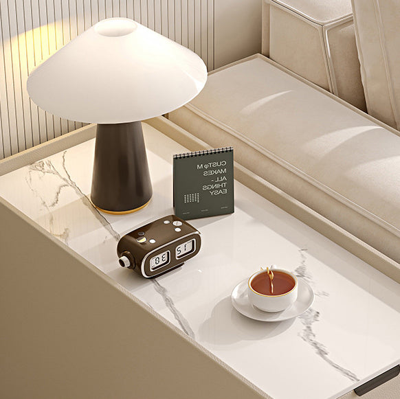 Contemporary Scandinavian Sintered Stone Microfiber Leather MDF Pine Wood Rectangular Nightstand With 2 Drawers For Bedroom