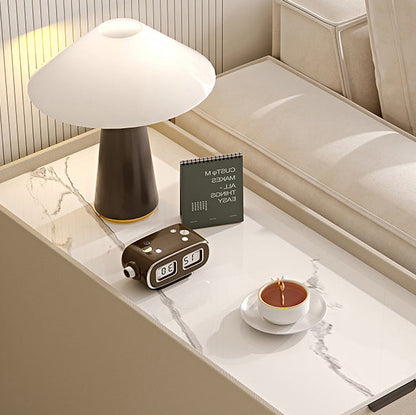 Contemporary Scandinavian Sintered Stone Microfiber Leather MDF Pine Wood Rectangular Nightstand With 2 Drawers For Bedroom