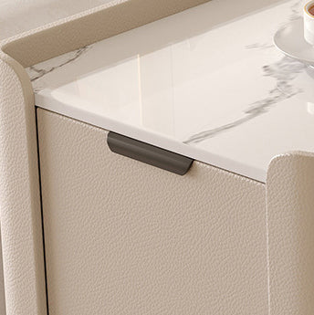 Contemporary Scandinavian Sintered Stone Microfiber Leather MDF Pine Wood Rectangular Nightstand With 2 Drawers For Bedroom