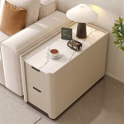 Contemporary Scandinavian Sintered Stone Microfiber Leather MDF Pine Wood Rectangular Nightstand With 2 Drawers For Bedroom