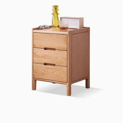 Traditional Chinese Oak Wood Rounded Rectangular Nightstand With 2/3 Drawers For Bedroom