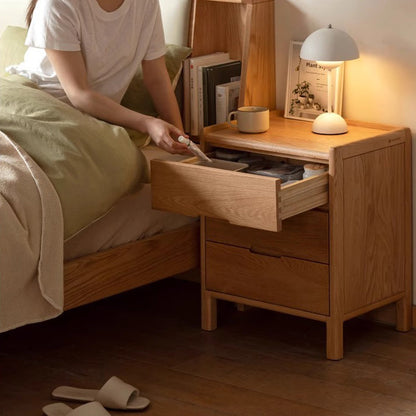 Traditional Chinese Oak Wood Rounded Rectangular Nightstand With 2/3 Drawers For Bedroom