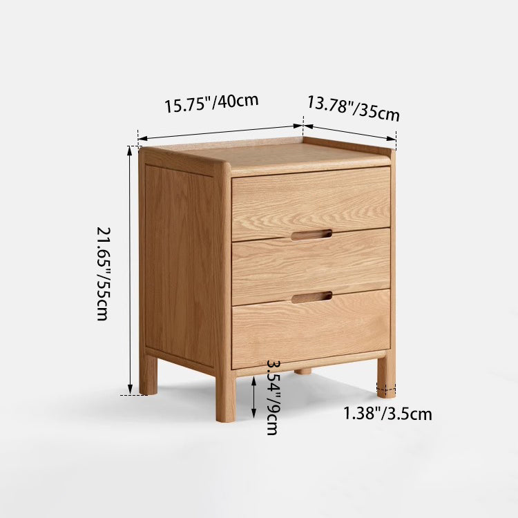 Traditional Chinese Oak Wood Rounded Rectangular Nightstand With 2/3 Drawers For Bedroom