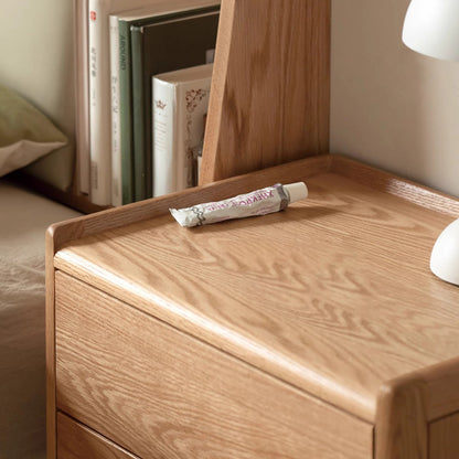 Traditional Chinese Oak Wood Rounded Rectangular Nightstand With 2/3 Drawers For Bedroom