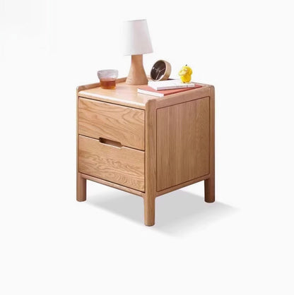 Traditional Chinese Oak Wood Rounded Rectangular Nightstand With 2/3 Drawers For Bedroom