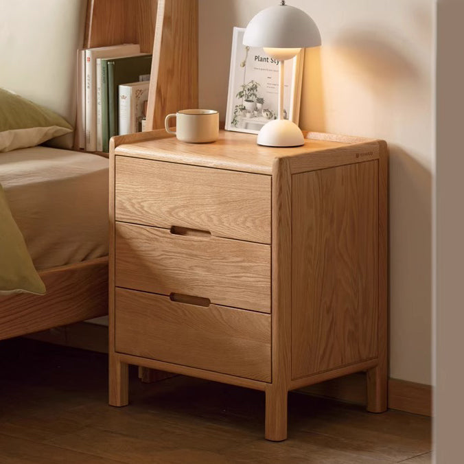 Traditional Chinese Oak Wood Rounded Rectangular Nightstand With 2/3 Drawers For Bedroom