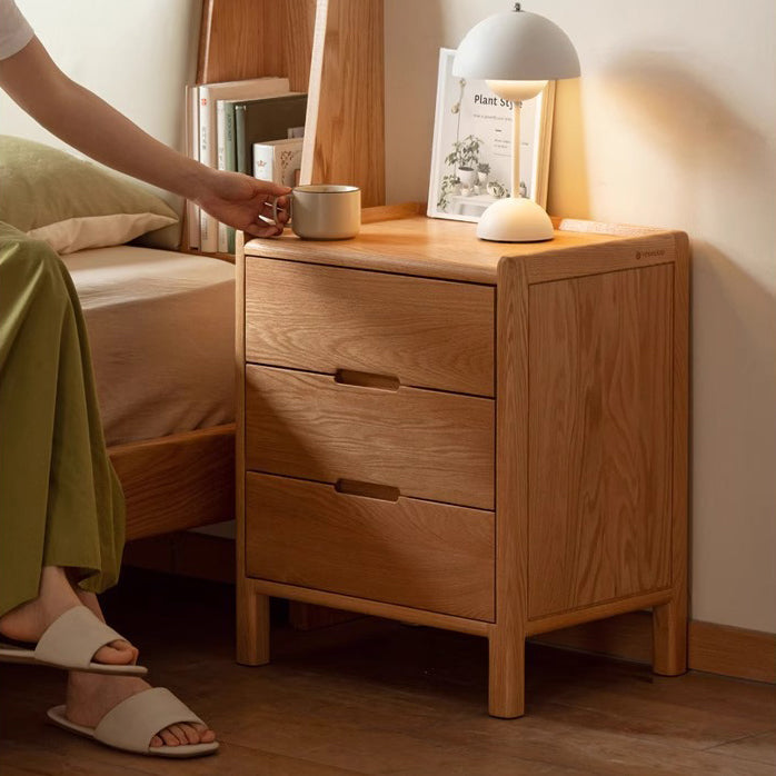 Traditional Chinese Oak Wood Rounded Rectangular Nightstand With 2/3 Drawers For Bedroom