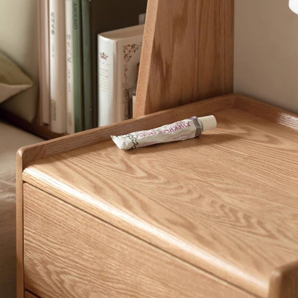 Traditional Chinese Oak Wood Rounded Rectangular Nightstand With 2/3 Drawers For Bedroom