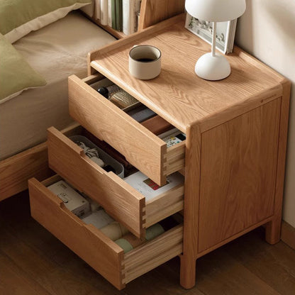 Traditional Chinese Oak Wood Rounded Rectangular Nightstand With 2/3 Drawers For Bedroom
