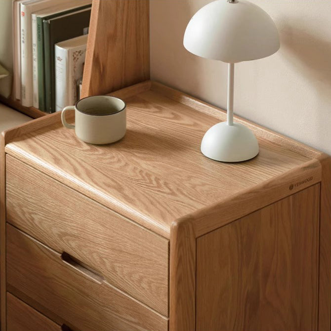 Traditional Chinese Oak Wood Rounded Rectangular Nightstand With 2/3 Drawers For Bedroom