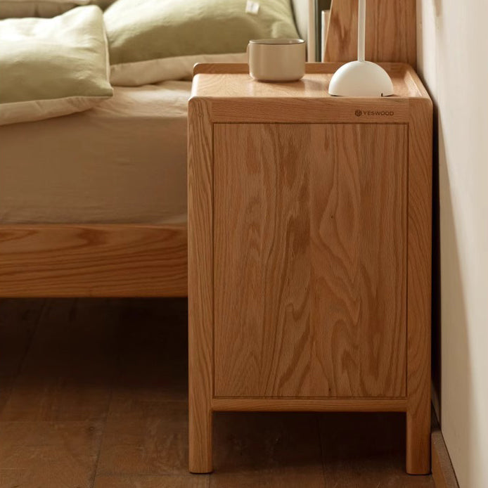Traditional Chinese Oak Wood Rounded Rectangular Nightstand With 2/3 Drawers For Bedroom