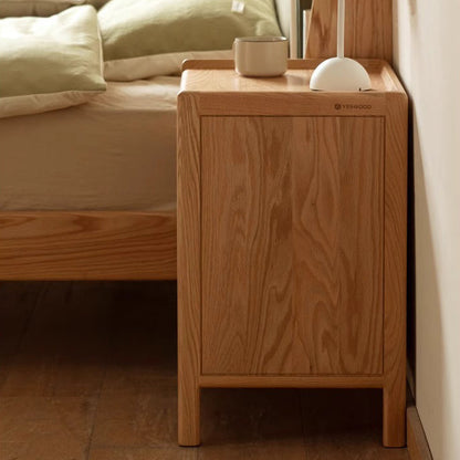 Traditional Chinese Oak Wood Rounded Rectangular Nightstand With 2/3 Drawers For Bedroom