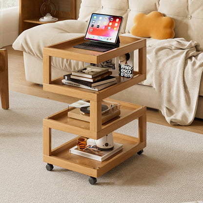 Contemporary Creative Bamboo Glass Woven Resin Rattan Movable Square Side Table With 3/4 Tiers For Living Room