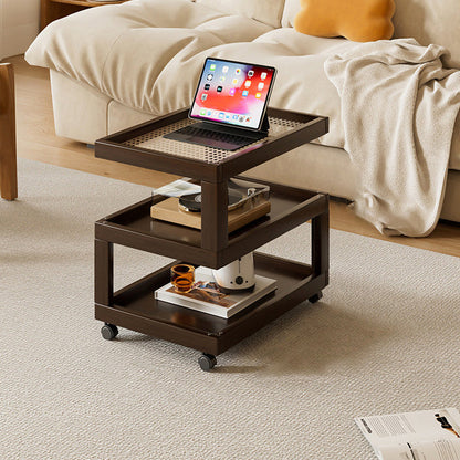 Contemporary Creative Bamboo Glass Woven Resin Rattan Movable Square Side Table With 3/4 Tiers For Living Room