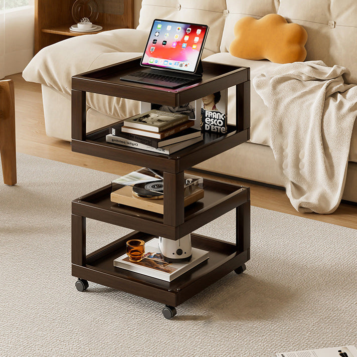 Contemporary Creative Bamboo Glass Woven Resin Rattan Movable Square Side Table With 3/4 Tiers For Living Room