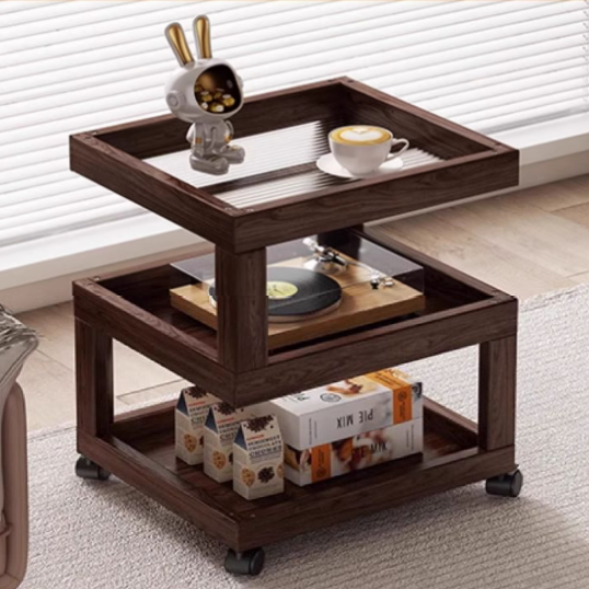 Contemporary Creative Bamboo Glass Woven Resin Rattan Movable Square Side Table With 3/4 Tiers For Living Room