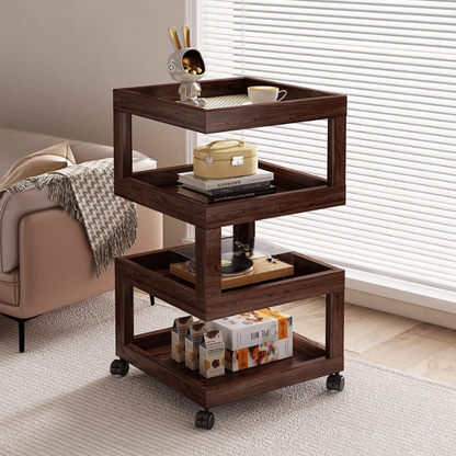 Contemporary Creative Bamboo Glass Woven Resin Rattan Movable Square Side Table With 3/4 Tiers For Living Room