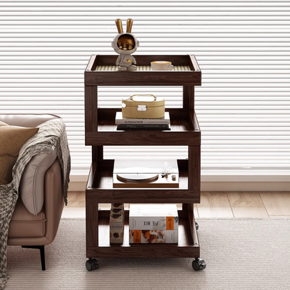 Contemporary Creative Bamboo Glass Woven Resin Rattan Movable Square Side Table With 3/4 Tiers For Living Room