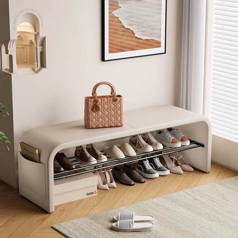 Contemporary Scandinavian PU Leather Metal Curved Square Shoe Bench 1 Tier For Living Room