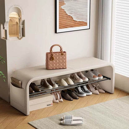 Contemporary Scandinavian PU Leather Metal Curved Square Shoe Bench 1 Tier For Living Room