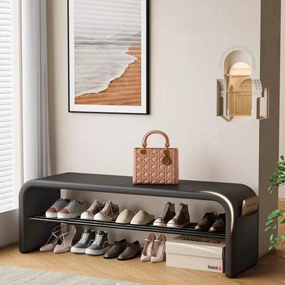 Contemporary Scandinavian PU Leather Metal Curved Square Shoe Bench 1 Tier For Living Room