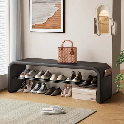 Contemporary Scandinavian PU Leather Metal Curved Square Shoe Bench 1 Tier For Living Room