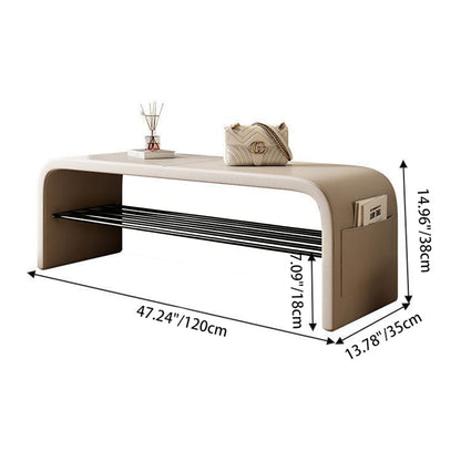 Contemporary Scandinavian PU Leather Metal Curved Square Shoe Bench 1 Tier For Living Room
