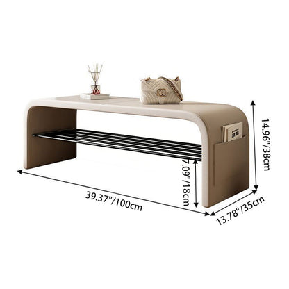 Contemporary Scandinavian PU Leather Metal Curved Square Shoe Bench 1 Tier For Living Room
