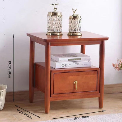Traditional Chinese Solid Wood Plywood Cylindrical Square Nightstand With 1 Drawer For Bedroom