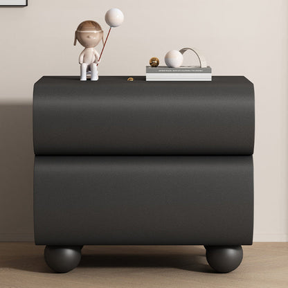 Contemporary Creative Solid Wood Faux Leather Carbon Steel Curved Spherical Nightstand 2 Drawers For Bedroom