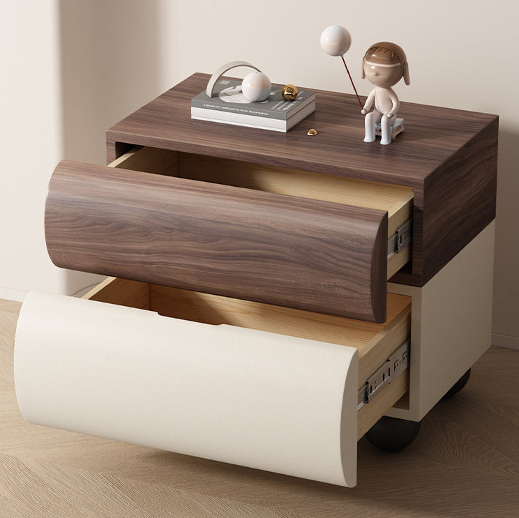 Contemporary Creative Solid Wood Faux Leather Carbon Steel Curved Spherical Nightstand 2 Drawers For Bedroom