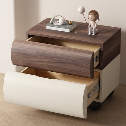 Contemporary Creative Solid Wood Faux Leather Carbon Steel Curved Spherical Nightstand 2 Drawers For Bedroom