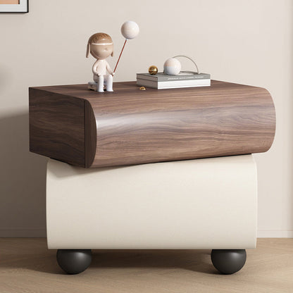 Contemporary Creative Solid Wood Faux Leather Carbon Steel Curved Spherical Nightstand 2 Drawers For Bedroom